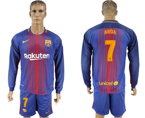Barcelona #7 Arda Home Long Sleeves Soccer Club Jersey - Click Image to Close